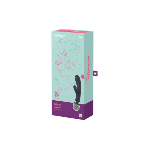 2 en 1 Vibromasseur rabbit et wand noir USB Triple Lover Satisfyer 